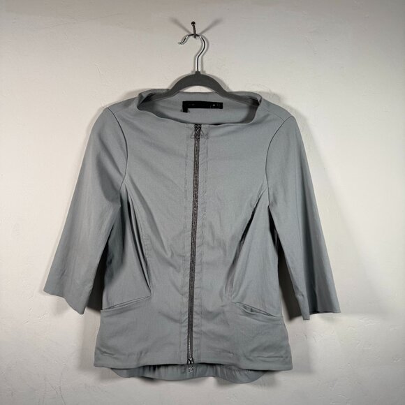 Porto Gray Stretch 3/4 Sleeve Two Patch Pocket Fitted Full Zip Jacket Size L - Picture 1 of 7